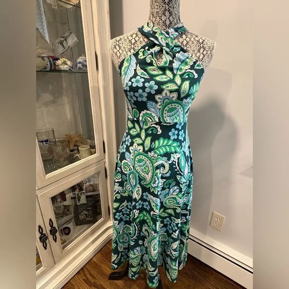LOFT Beautiful Teal and Blue Floral Dress